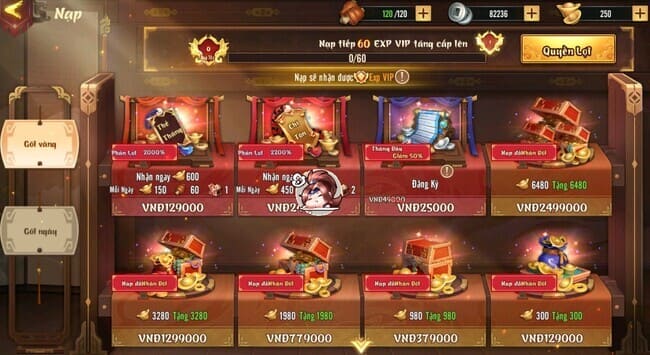 chọn gói nạp thẻ Alo chủ tướng