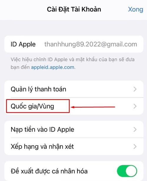 cách thay đổi quốc gia hoặc vùng trên cửa hàng app store